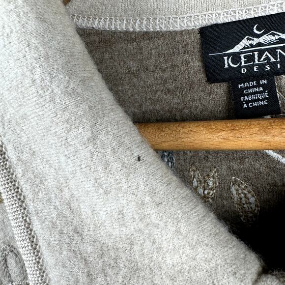 Icelandic Design Jacket Size Medium Tan Wool Zip Up Floral Embroidered Sweater - Picture 8 of 11